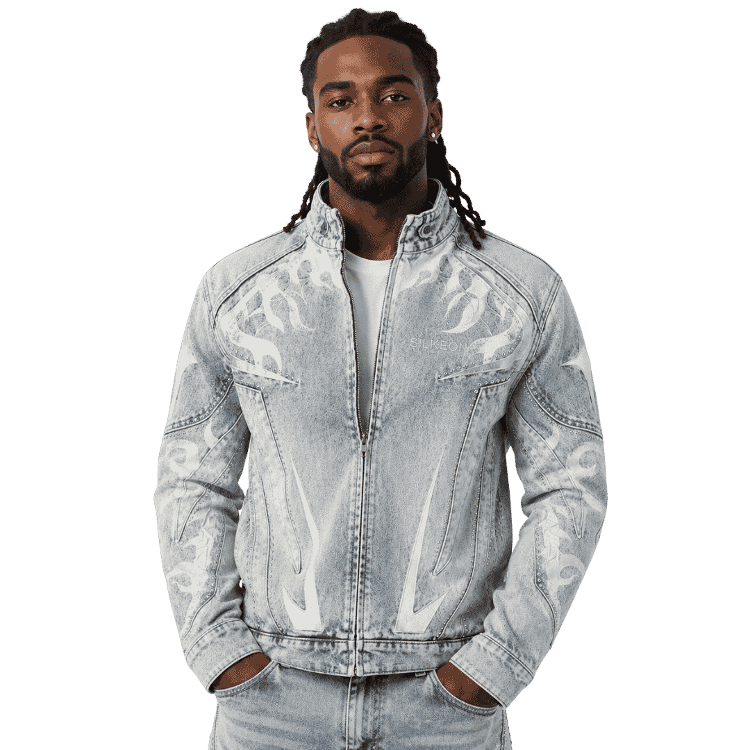 Premium Light Wash Denim Biker Jacket
