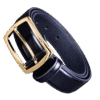 Premium Navy Blue Leather Belt with Gold Buckle