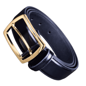 Premium Navy Blue Leather Belt with Gold Buckle