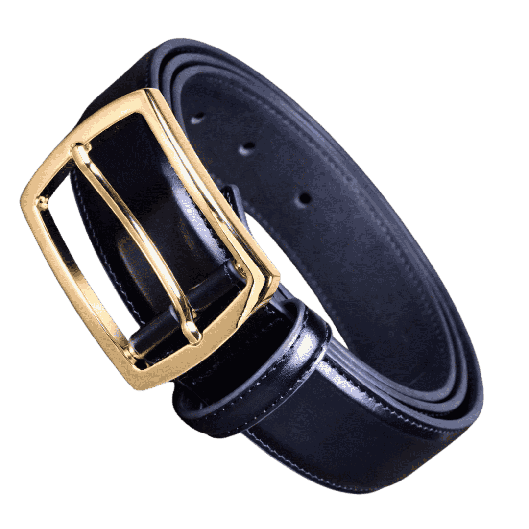 Premium Navy Blue Leather Belt with Gold Buckle