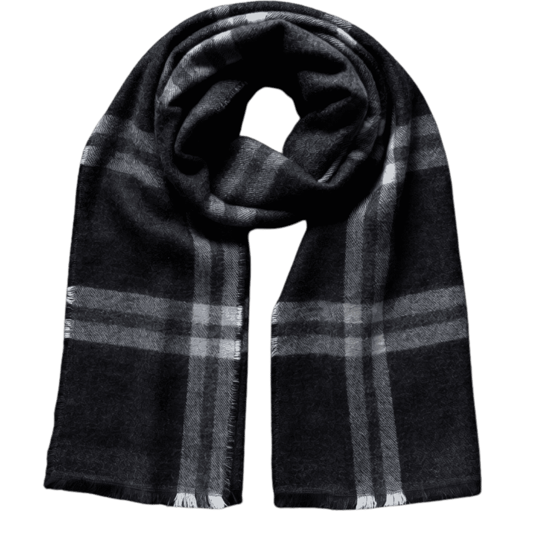 Meta Description Shop the Silkeon® Premium Black Checkered Winter Scarf featuring soft premium fabric, subtle grey checkered stripes, fringed edges, and a comfortable drape. Approx. 70 x 180 cm, perfect for winter wear, travel, casual styling, and everyday layering. Add timeless warmth to your wardrobe with this black checkered scarf, designed with premium texture, versatile style, and trusted Silkeon® quality.