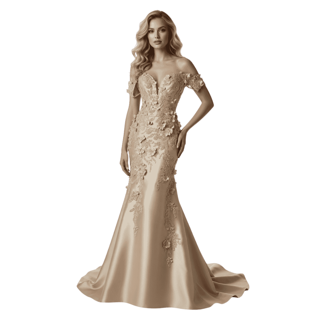 Premium Off-Shoulder Floral Embroidered Mermaid Gown for Women