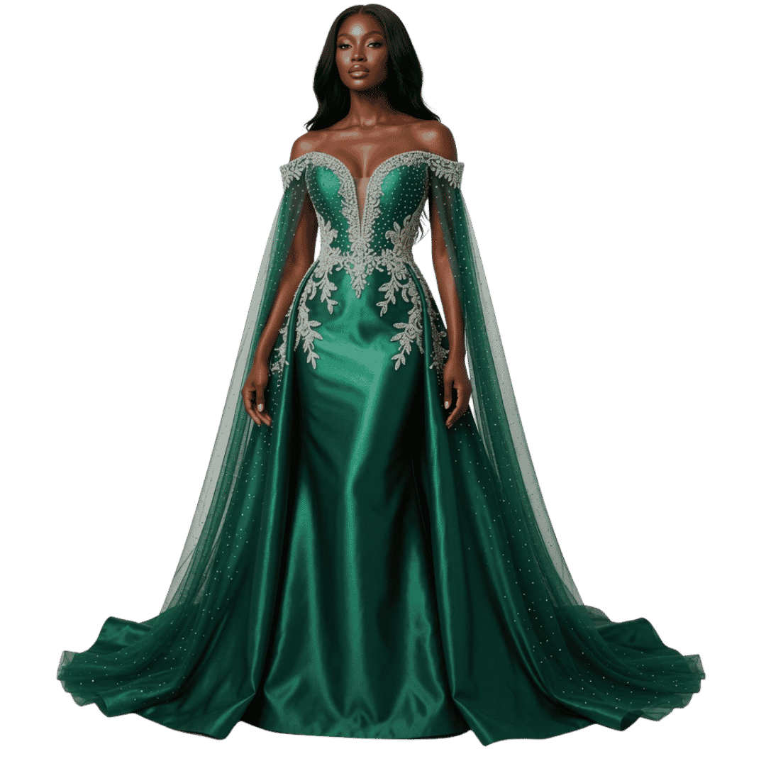 Emerald Enchanté Cape Gown