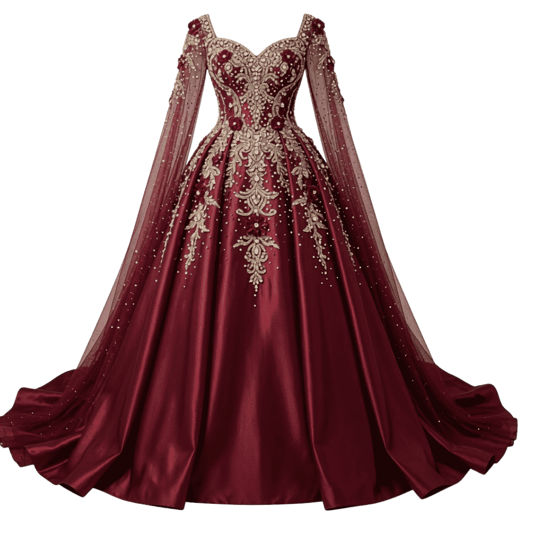 Premium Red Formal Shirt for Women (34) Crimson Royale Embellished Ball Gown