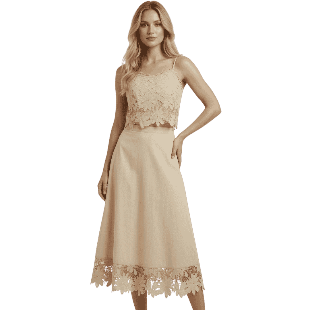 Premium Ivory Lace Two-Piece Skirt Set