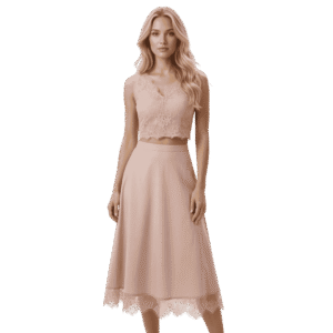 Premium Blush Pink Lace Two-Piece Skirt Set