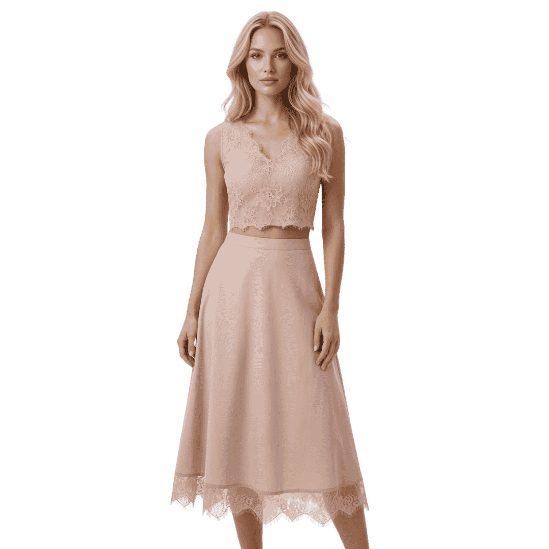 Premium Blush Pink Lace Two-Piece Skirt Set