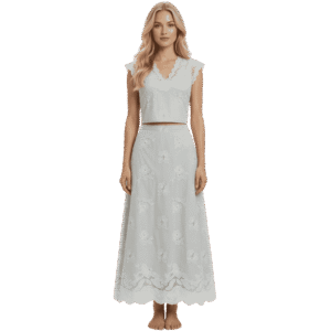 remium White Floral Lace Two-Piece Skirt Set