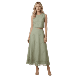 Premium Sage Green Embroidered Two-Piece Skirt Set