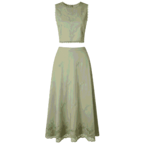 Premium Sage Green Embroidered Two-Piece Skirt Set