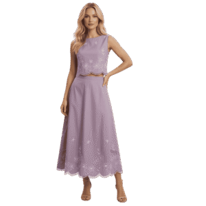 Premium Lavender Embroidered Two-Piece Skirt Set