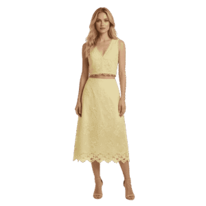 Premium Pastel Yellow Floral Lace Two-Piece Skirt Set