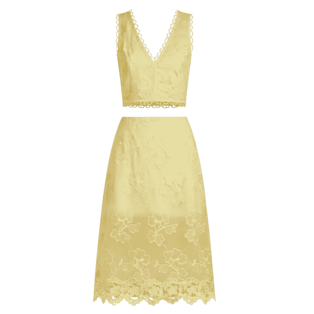 Premium Red Formal Shirt for Women (49) Premium Pastel Yellow Floral Lace Two-Piece Skirt Set