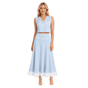 Premium Sky Blue Embroidered Two-Piece Skirt Set