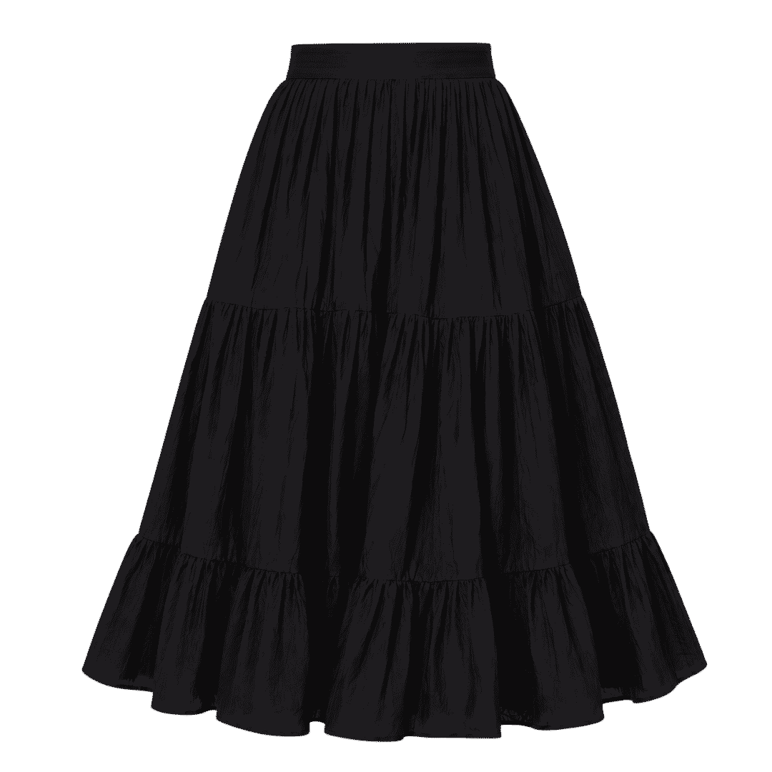 Premium Black Tiered Midi Skirt