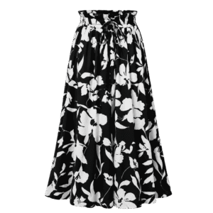 Premium Black & White Floral Printed Midi Skirt