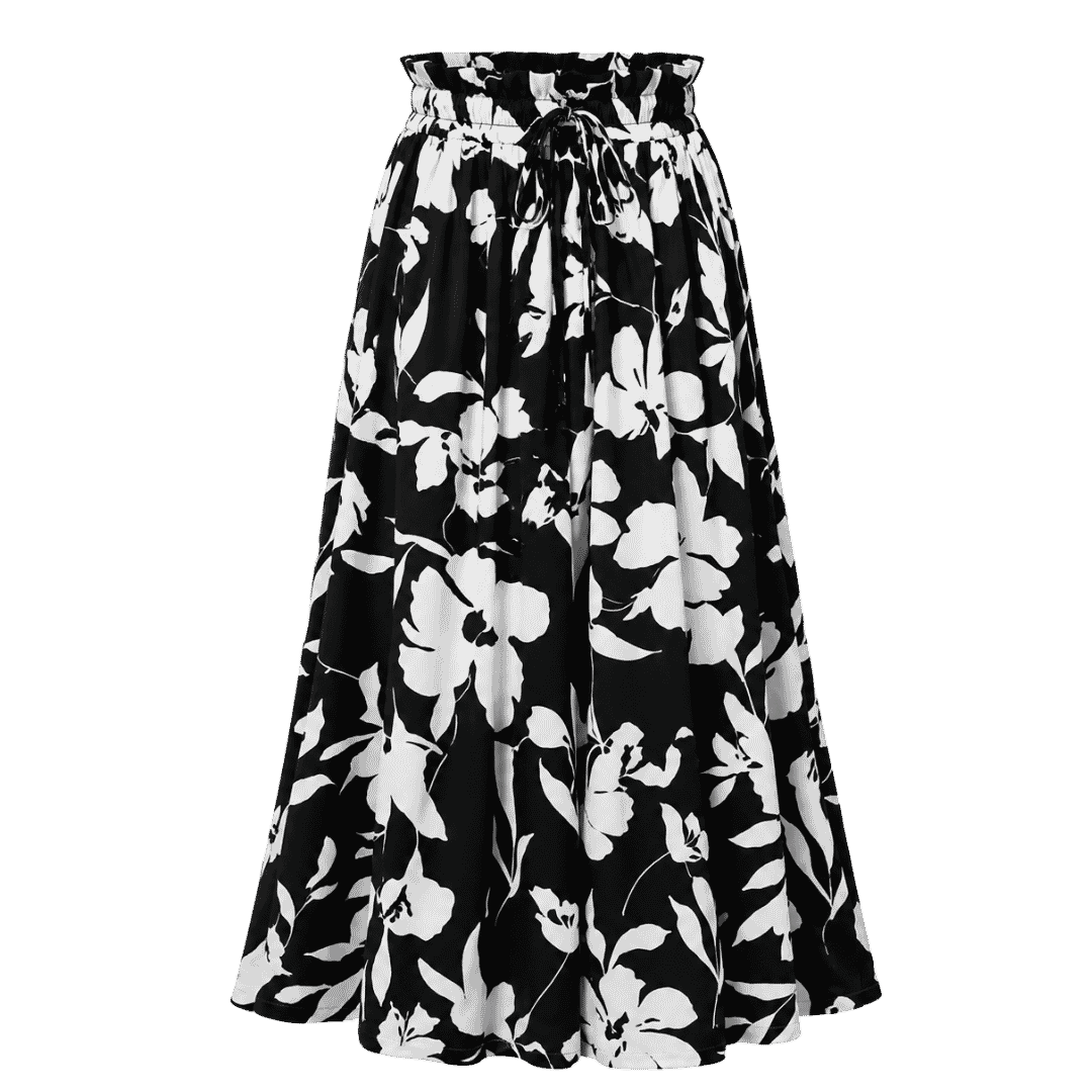 Premium Black & White Floral Printed Midi Skirt