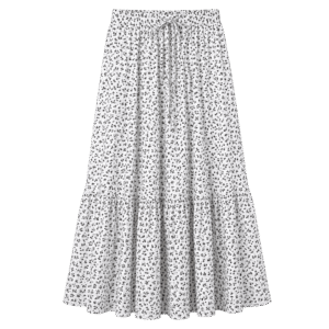 Premium White Black Speckled Tiered Midi Skirt