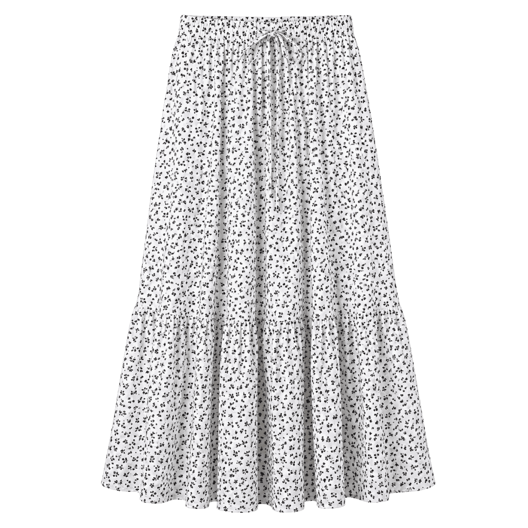 Premium White Black Speckled Tiered Midi Skirt