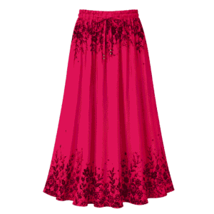 Premium Hot Pink Black Floral Printed Midi Skirt