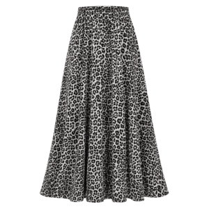 Premium Black & White Leopard Print Midi Skirt