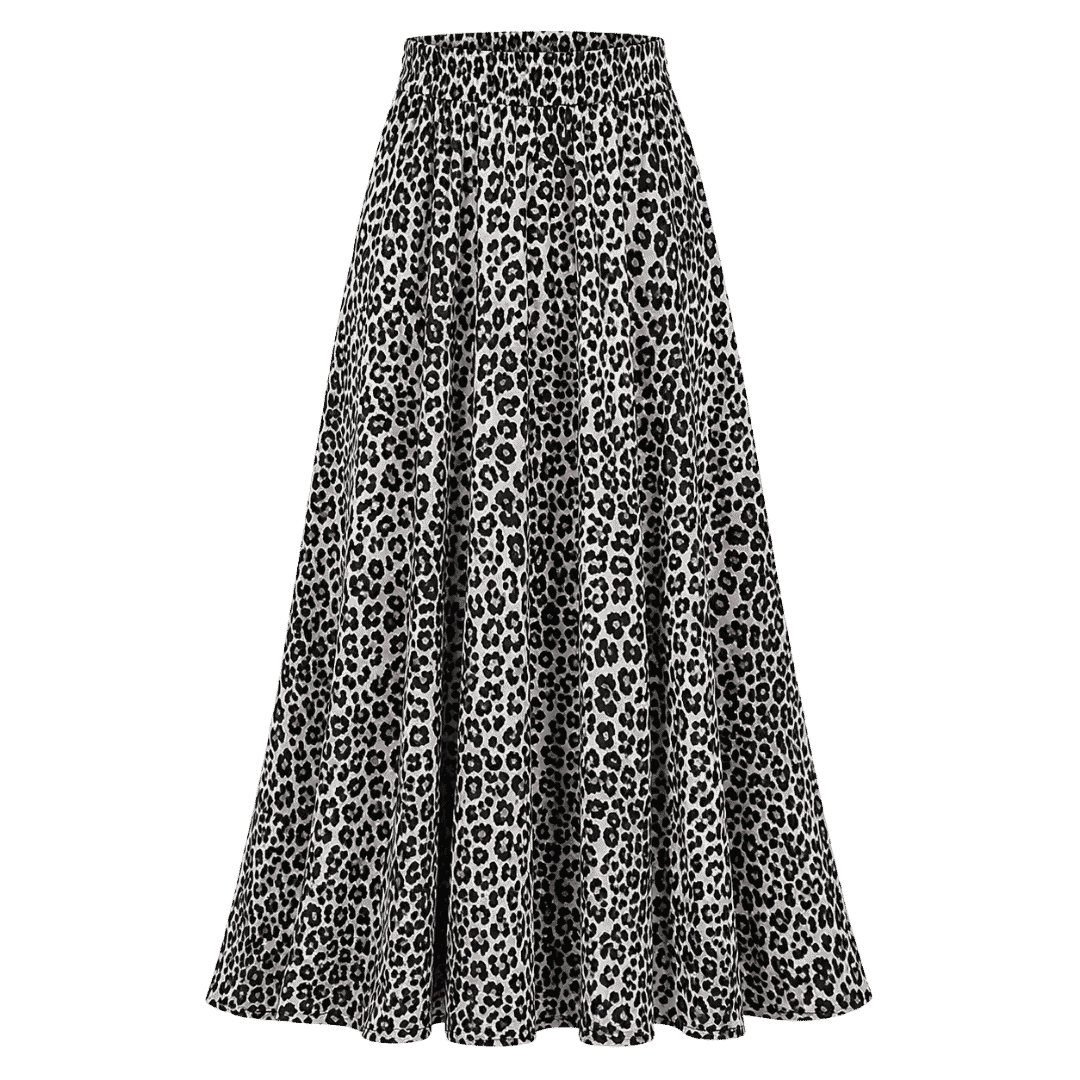 Premium Black & White Leopard Print Midi Skirt