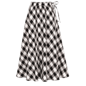 Premium Black & White Checkered Flowy Midi Skirt