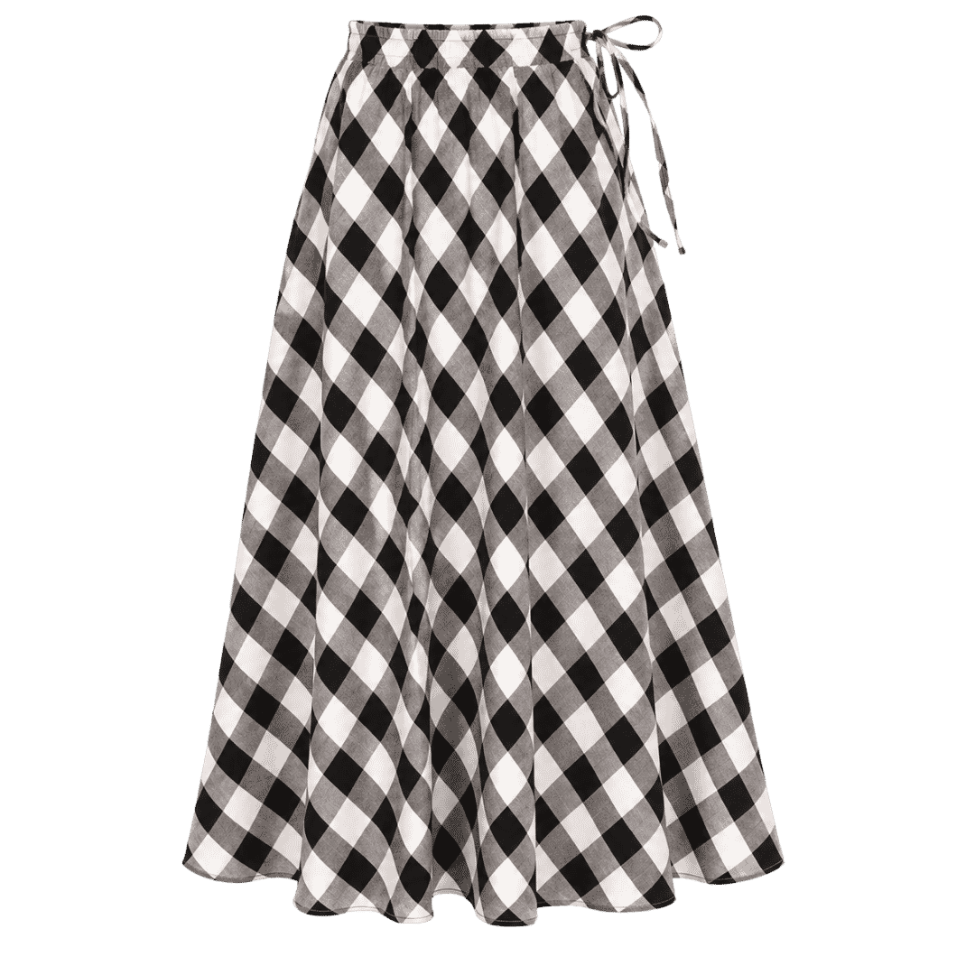 Premium Black & White Checkered Flowy Midi Skirt