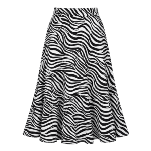 Premium Black & White Zebra Print Tiered Midi Skirt