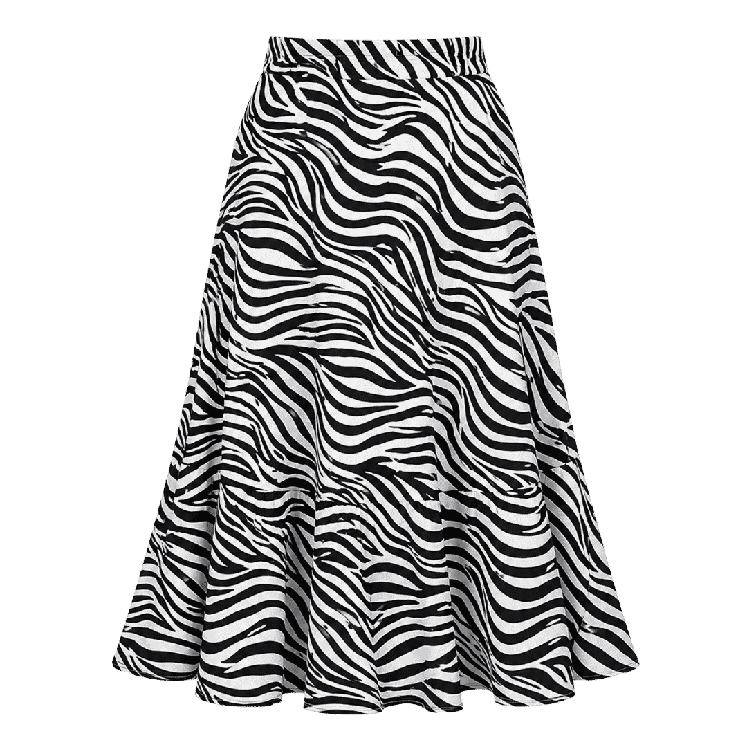 Premium Black & White Zebra Print Tiered Midi Skirt