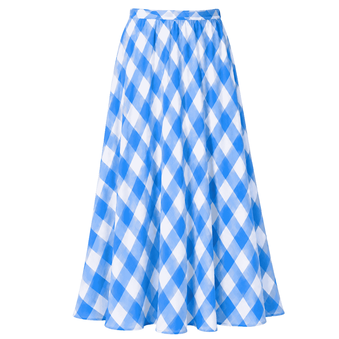 Premium Blue & White Checkered Flowy Midi Skirt