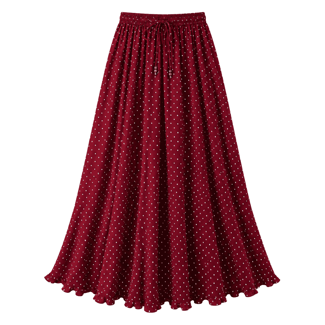 Premium Maroon Polka Dot Flowy Midi Skirt