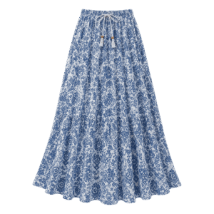 Premium Blue Floral Printed Flowy Midi Skirt