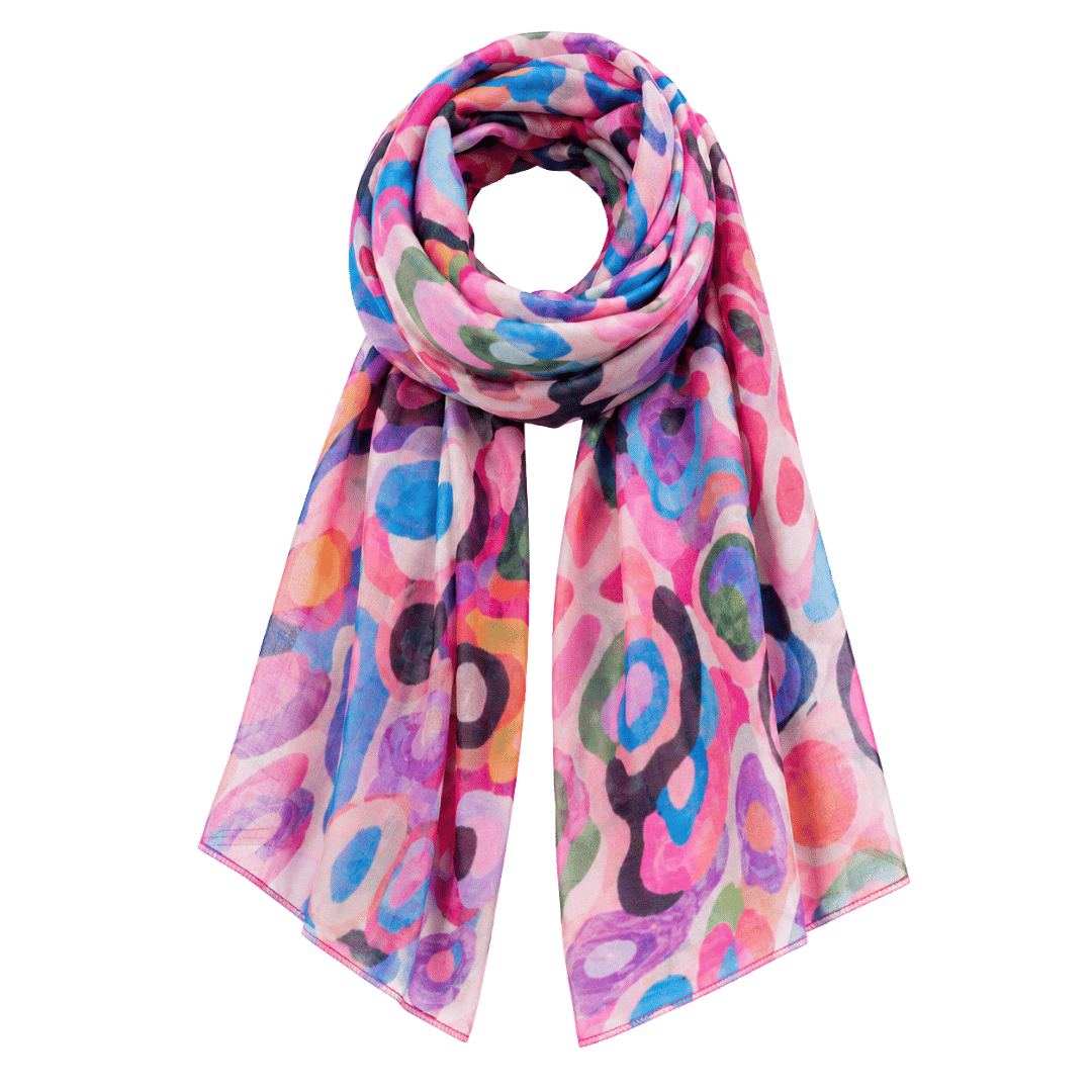 Premium Pink Multicolor Abstract Printed Scarf