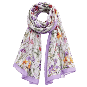 Premium White Lavender Floral Printed Scarf