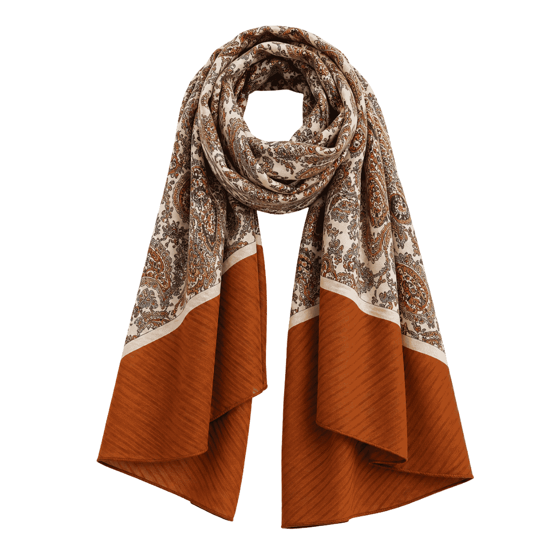 Premium Rust Orange Paisley Printed Scarf