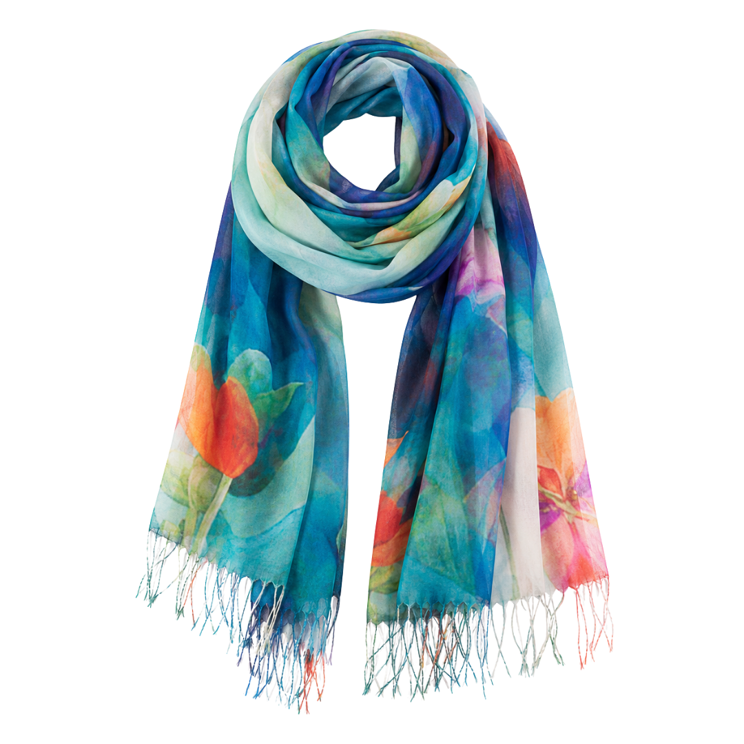 Blue, Aqua, Orange & Multicolor Floral Print