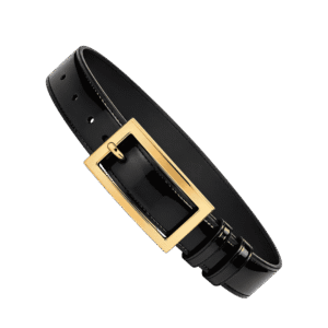 Premium Black Patent Faux Leather Belt with Gold Buckle