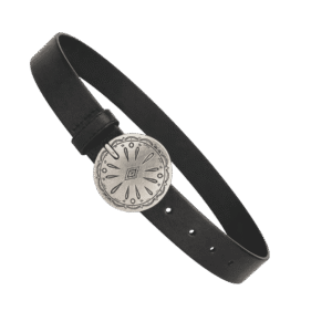 Premium Black Faux Leather Belt with Silver Engraved Buckle