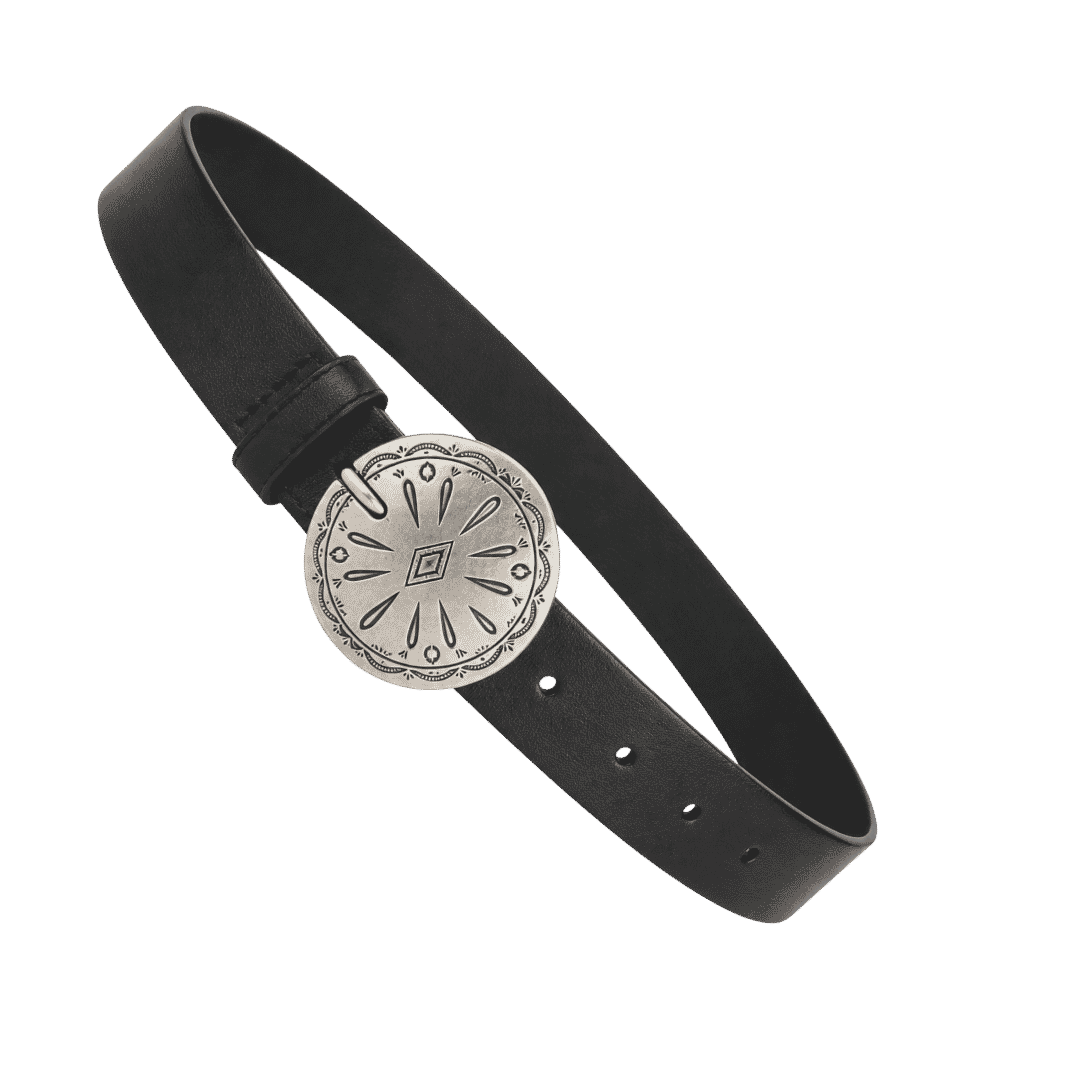 Premium Black Faux Leather Belt with Silver Engraved Buckle