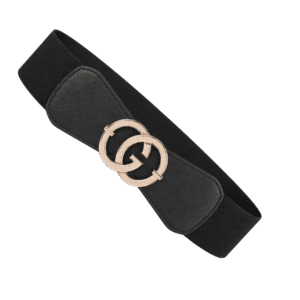 Premium Black Elastic Waist Belt with Gold Buckle
