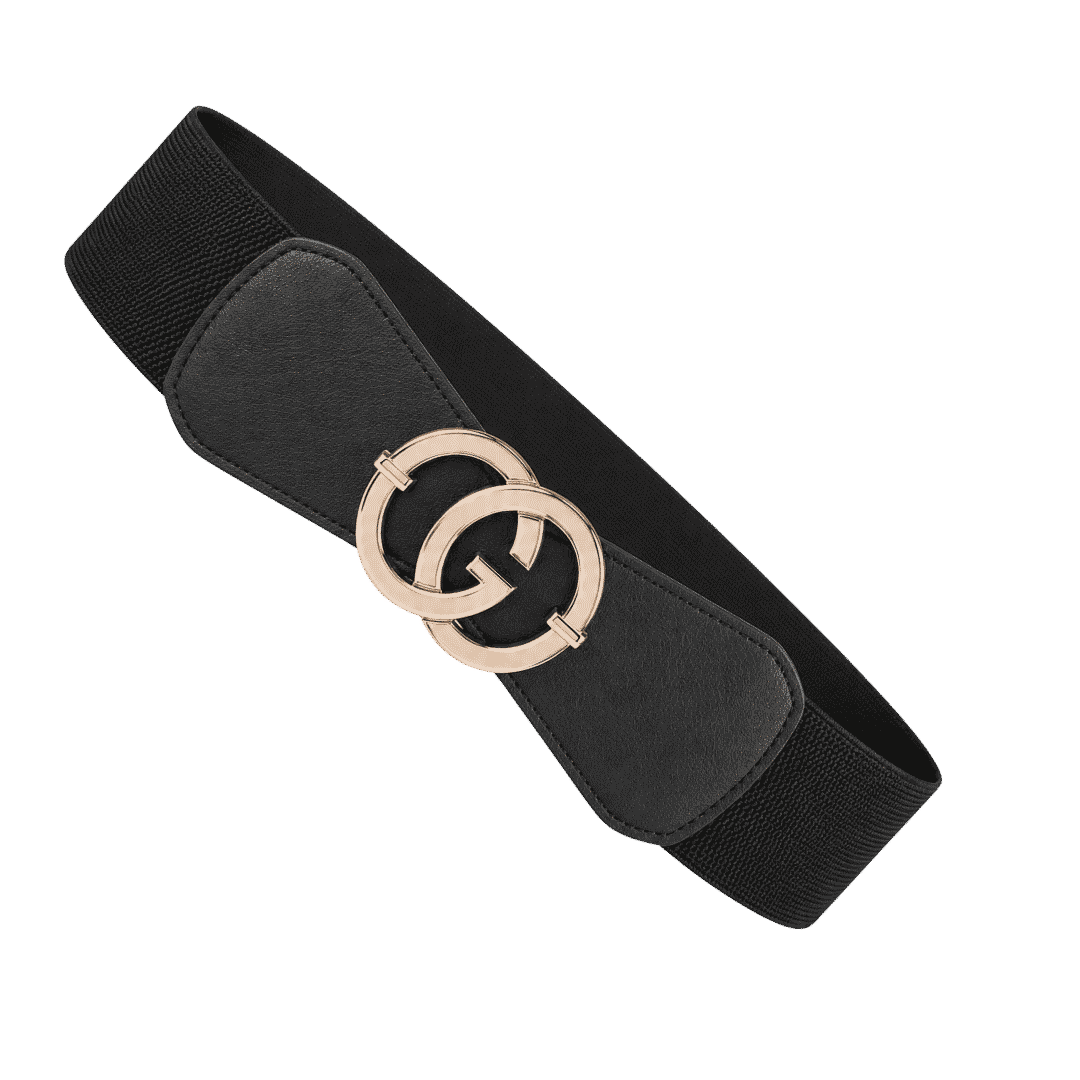 Premium Black Elastic Waist Belt with Gold Buckle